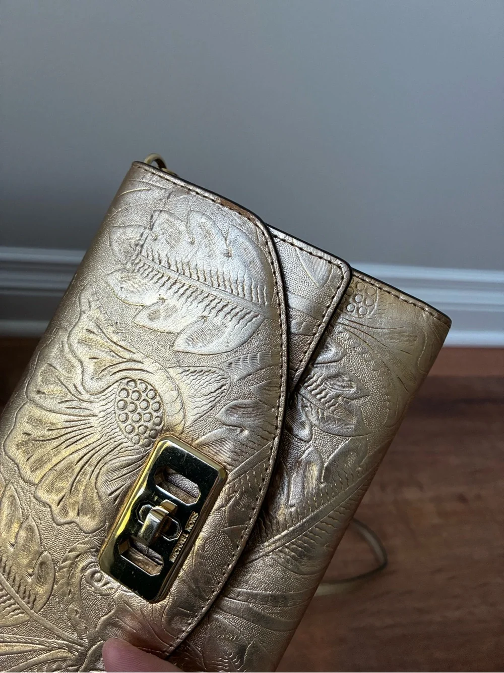 Michael Kors Metallic Embossed Leather Clutch Crossbody